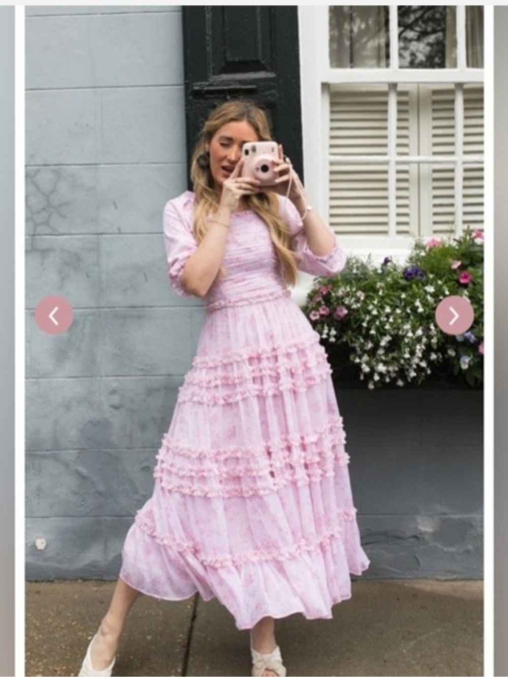 NWT Ivy City Co L Aniston Light Pink Floral Tiered Ruffle Dress Roses